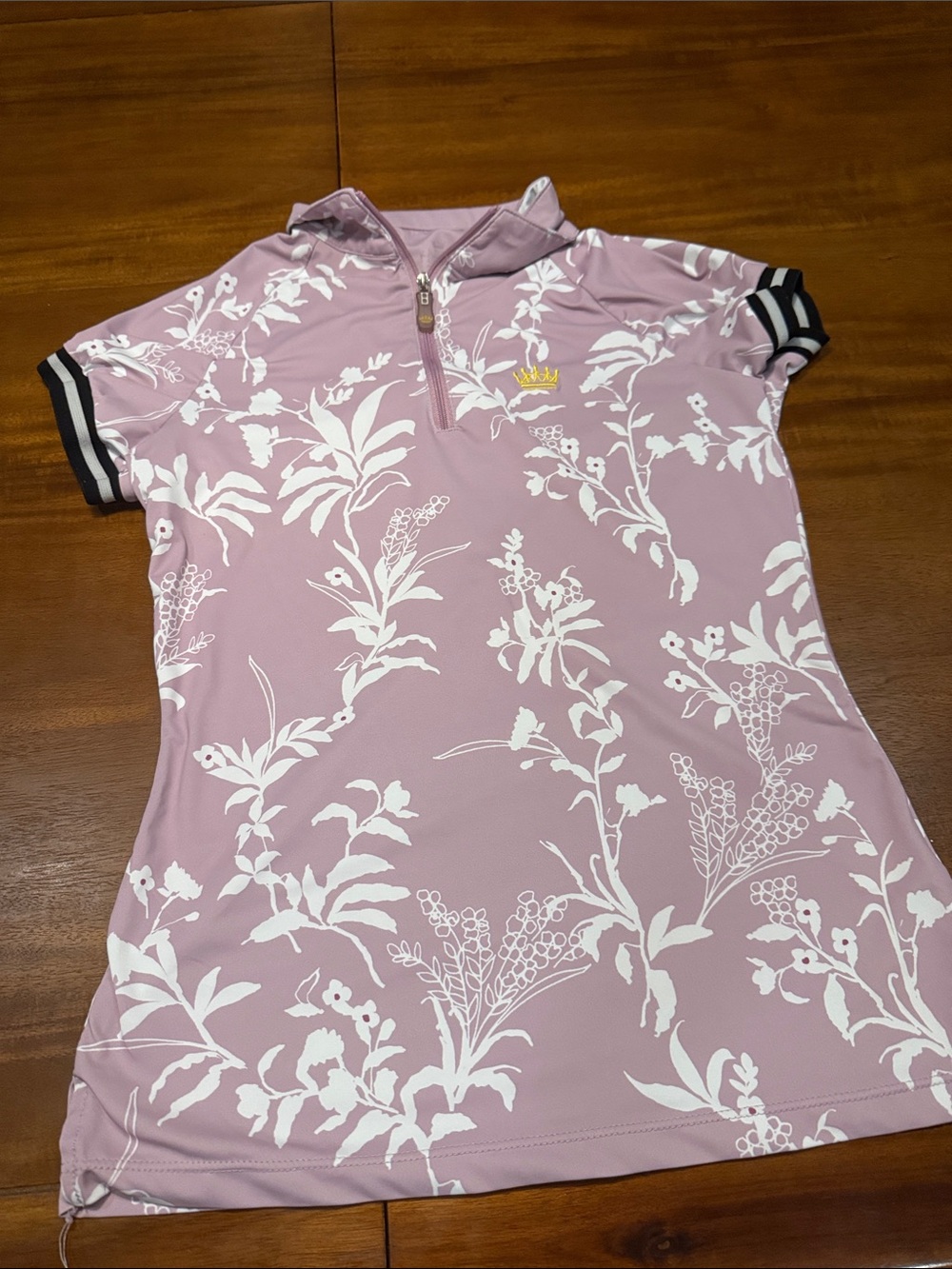 Girls' Crown Logo Pink Floral Short-Sleeve Hooded Polo